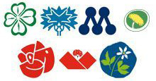 Riksdagspartiernas logotyper.